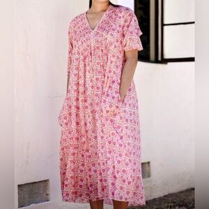 Lightweight Boutique Floral Pink Midi Dress